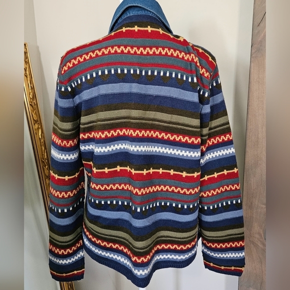 Vintage KORET Jean shirt/jacket with Knit wool printed sleeves and back. Size M - Picture 8 of 11